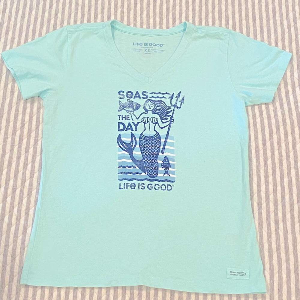 Life is good ladies mermaid tee ‘Seas The Day’